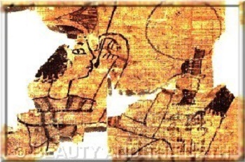 egyptian woman painting her lips papyrus